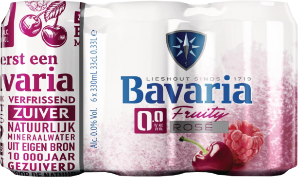 Bavaria 0.0% Fruity Rosé set van 6 blikjes 0,33 liter Bavaria 0.0% Fruity Rosé set van 6 blikjes 0,33 liter